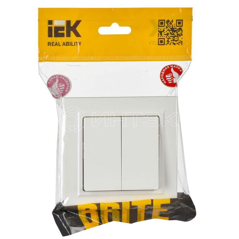 Выключатель проходной 2-кл. СП BRITE ВС10-2-6-БрБ 10А механизм бел. IEK BR-V22-0-10-K01 изображение, фото