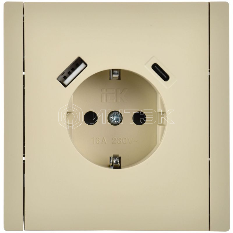 Розетка FORTE&PIANO FP447 16А USB A+C 18Вт с заземл. защ. шторки винт. крепл. ваниль IEK FP-R14-16-U22-018-K10 изображение, фото