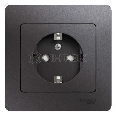 Розетка 1-м СП Glossa 16А IP20 250В с заземл. защ. шторки в сборе графит Systeme Electric GSL001344 изображение, фото