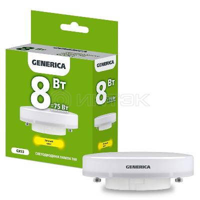Лампа светодиодная T80 8Вт таблетка 3000К GX53 230В GENERICA LL-T80-08-230-30-GX53-G изображение, фото