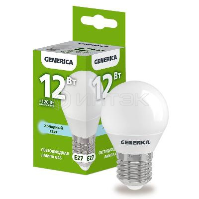 Лампа светодиодная G45 12Вт шар 6500К E27 230В GENERICA LL-G45-12-230-65-E27-G изображение, фото