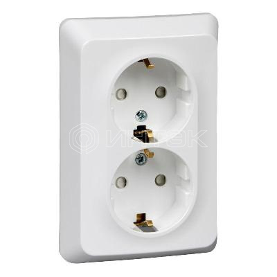 Розетка 2-м СП Этюд 16А IP20 250В с заземл. защ. шторки бел. Systeme Electric PC16-108B изображение, фото