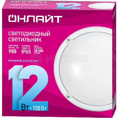 Светильник светодиодный 61 194 OBL-R1-12-6.5K-WH-IP65-LED 12Вт 6500К IP65 900лм ЖКХ круг бел. (аналог НПП) ОНЛАЙТ 61194 изображение, фото