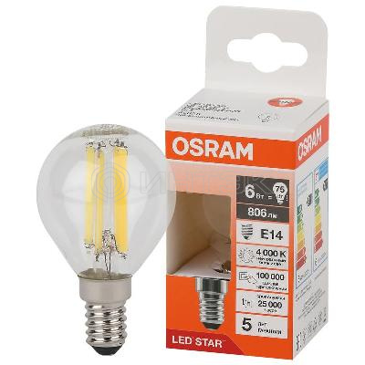 Лампа светодиодная филаментная LSCLP75 6W/840 230VFILCL 6Вт 4000К нейтр. бел. E14 806лм P угол пучка 300град. 220-240В (замена 75Вт) прозр. стекло OSRAM 4058075684546 изображение, фото