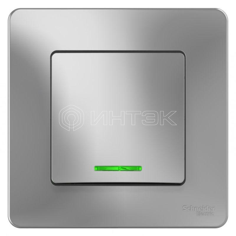 Выключатель 1-кл. СП Blanca 10А IP20 (сх. 1) 250В с подсветкой алюм.  Systeme Electric BLNVS010113 изображение, фото