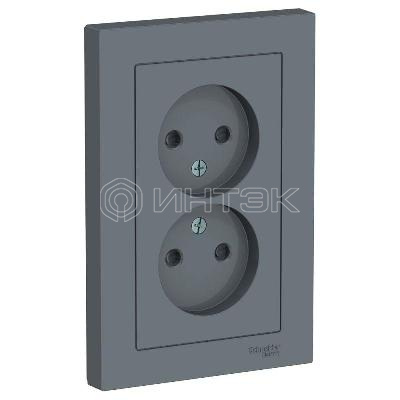 Розетка 2-м СП AtlasDesign 16А IP20 без заземл. защ. шторки в сборе грифель Systeme Electric ATN000722 изображение, фото