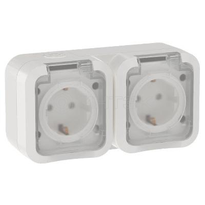 Розетка 2-м ОП TORS TS322 16А IP55 горизонт. с заземл. с крышкой бел. IEK TS-R26-16-55-G-K01 изображение, фото