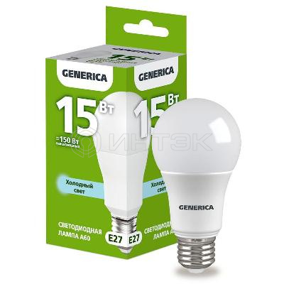 Лампа светодиодная A60 15Вт грушевидная 6500К E27 230В GENERICA LL-A60-15-230-65-E27-G изображение, фото