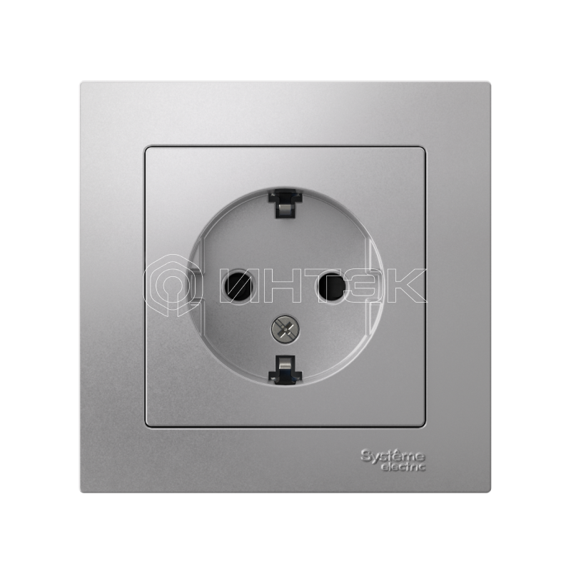 Розетка 1-м СП AtlasDesign 16А IP20 с заземл. защ. шторки в сборе алюм. Systeme Electric ATN000344 изображение, фото