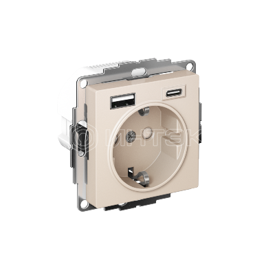 Розетка AtlasDesign 16А с 2-мя заряд. устройствами USB тип A+C 5В/2.4А 2х5В/1.2А механизм беж. Systeme Electric ATN000232 изображение, фото