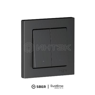 Выключатель 2-кл. AtlasDesign Smart 10А (сх. 5) L+N с подсветкой Zigbee механизм карбон Systeme Electric ATN001053Z изображение, фото
