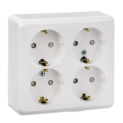 Розетка 4-м ОП Этюд 16А 250В с заземл. защ. шторки бел.  Systeme Electric PA16-208B изображение, фото