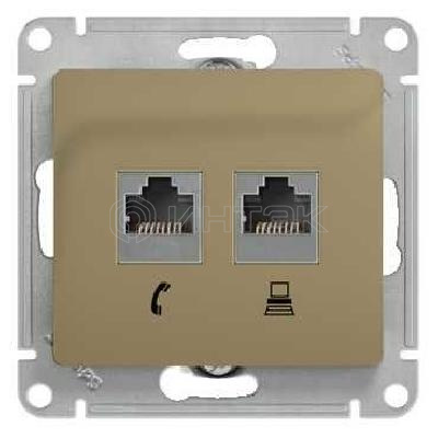 Розетка компьютерная + телефонная 2-м СП Glossa RJ45 + RJ11 кат.5E механизм титан Systeme Electric GSL000485 изображение, фото