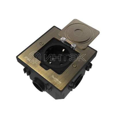 Лючок MultiDesk MDK21 с розеткой 2P+E 16А 250В IP44 с монтажной коробкой для бетонных полов античная латунь Systeme Electric MDK21202BC изображение, фото