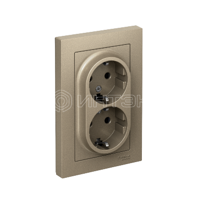 Розетка 2-м СП AtlasDesign 16А IP20 с заземл. защ. шторки в сборе шампань Systeme Electric ATN000526 изображение, фото