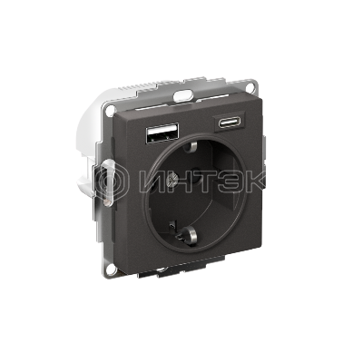 Розетка AtlasDesign 16А с 2-мя заряд. устройствами USB тип A+C 5В/2.4А/3.0А 2х5В/1.5А механизм базальт Systeme Electric ATN001432 изображение, фото