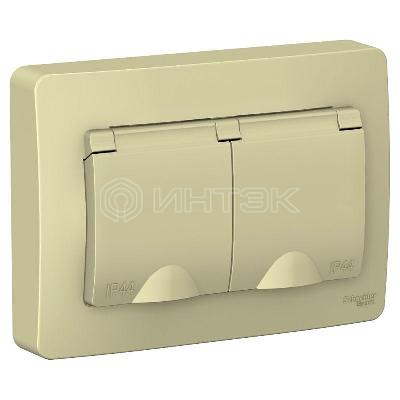 Розетка 2-м СП Blanca 16А IP44 250В с заземл. защ. шторки с крышкой беж.  Systeme Electric BLNRS441127 изображение, фото