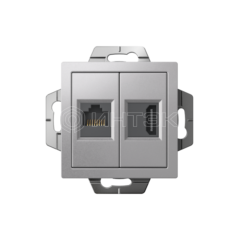 Розетка 2-м СП AtlasDesign HDMI + RJ45 кат.5E механизм алюм. Systeme Electric ATN000382 изображение, фото