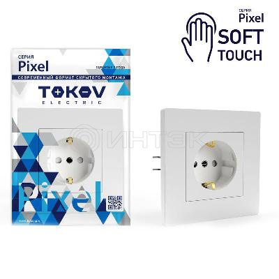 Розетка 1-м СП Pixel 16А IP20 с заземл. защ. шторки в сборе айс TOKOV ELECTRIC TKE-PX-R1FZSF-C34 изображение, фото