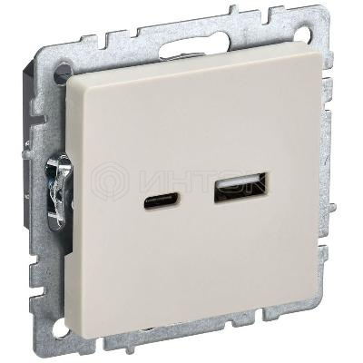 Розетка BRITE USB A+C 18Вт РЮ11-1-БрКр механизм беж. IEK BR-U22-018-K10 изображение, фото