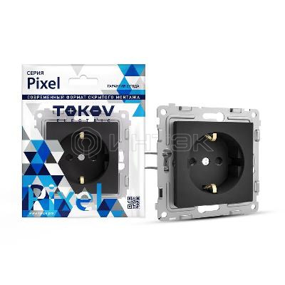 Розетка 1-м СП Pixel 16А IP20 с заземл. защ. шторки механизм карбон TOKOV ELECTRIC TKE-PX-R1ZSF-C14 изображение, фото