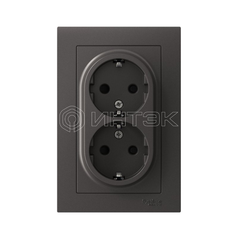 Розетка двойная AtlasDesign с заземл. со шторками 16А в сборе базальт Systeme Electric ATN001426 изображение, фото