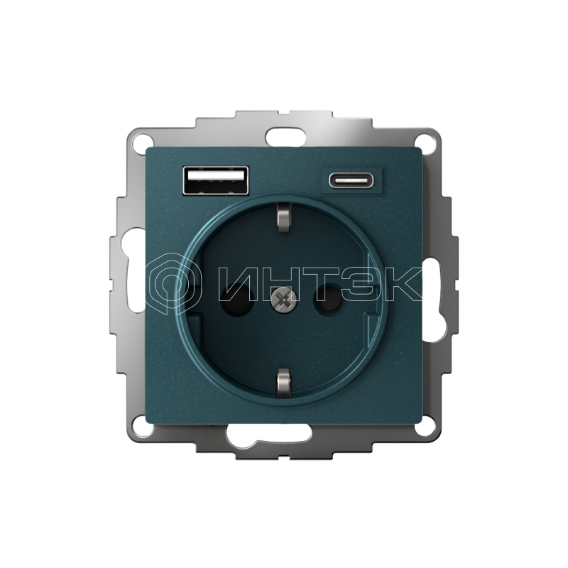 Розетка AtlasDesign 16А с 2-мя заряд. устройствами USB тип A+C 5В/2.4А 2х5В/1.2А механизм изумруд Systeme Electric ATN000832 изображение, фото