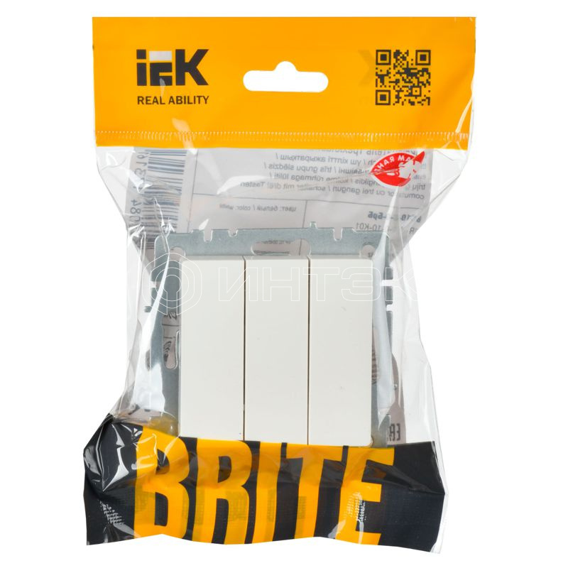 Выключатель 3-кл. СП BRITE ВС10-3-0-БрБ 10А механизм бел. IEK BR-V30-0-10-K01 изображение, фото