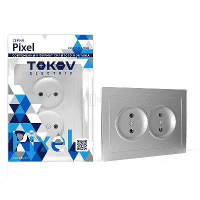 Розетка 2-м СП Pixel 16А IP20 без заземл. в сборе алюм. TOKOV ELECTRIC TKE-PX-R2F-C03 изображение, фото