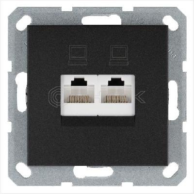 Розетка компьютерная 2-м RJ45 IP20 кат. 5E механизм антрацит Jasmart G6106B изображение, фото
