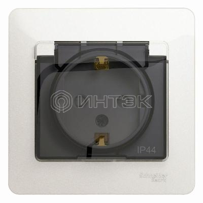 Розетка 1-м СП Glossa 16А IP44 с заземл. защ. шторки с крышкой в сборе перламутр. Systeme Electric GSL000648 изображение, фото
