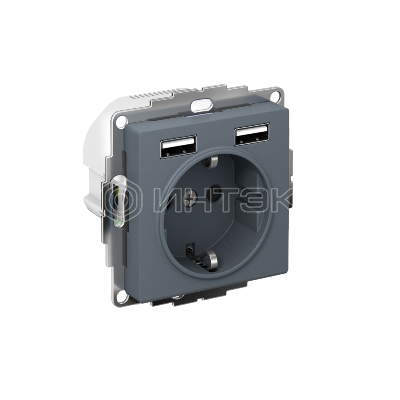 Розетка 1-м СП AtlasDesign 16А IP20 с 2-мя заряд. устройствами USB тип A+A 5В/2.4А 2х5В/1.2А механизм грифель Systeme Electric ATN000730 изображение, фото
