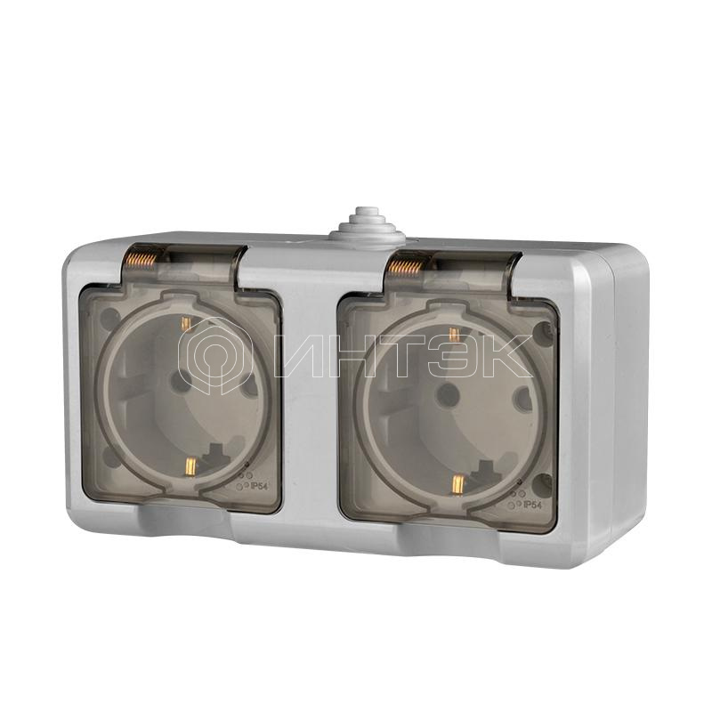 Розетка 2-м ОП Dita 16А IP54 250В с заземл. с прозр. крышкой сер.TOKOV ELECTRIC TKL-DT-R2Z-C06T-IP54 изображение, фото