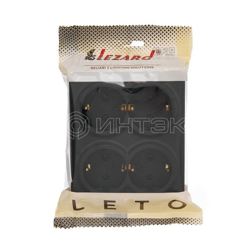 Розетка 4-м ОП LETO с заземл. закрытый корпус ПБТ черн. бархат LEZARD 752-4200-127BDP изображение, фото