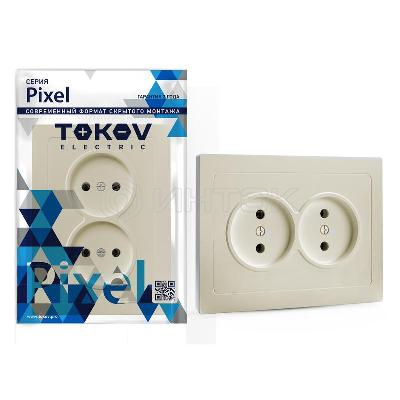 Розетка 2-м СП Pixel 16А IP20 без заземл. в сборе беж. TOKOV ELECTRIC TKE-PX-R2F-C02 изображение, фото