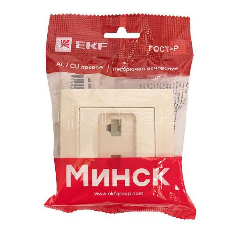 Розетка компьютерная + телефонная 2-м СП Минск RJ45 + Phone беж. EKF ERK00-135-20 изображение, фото