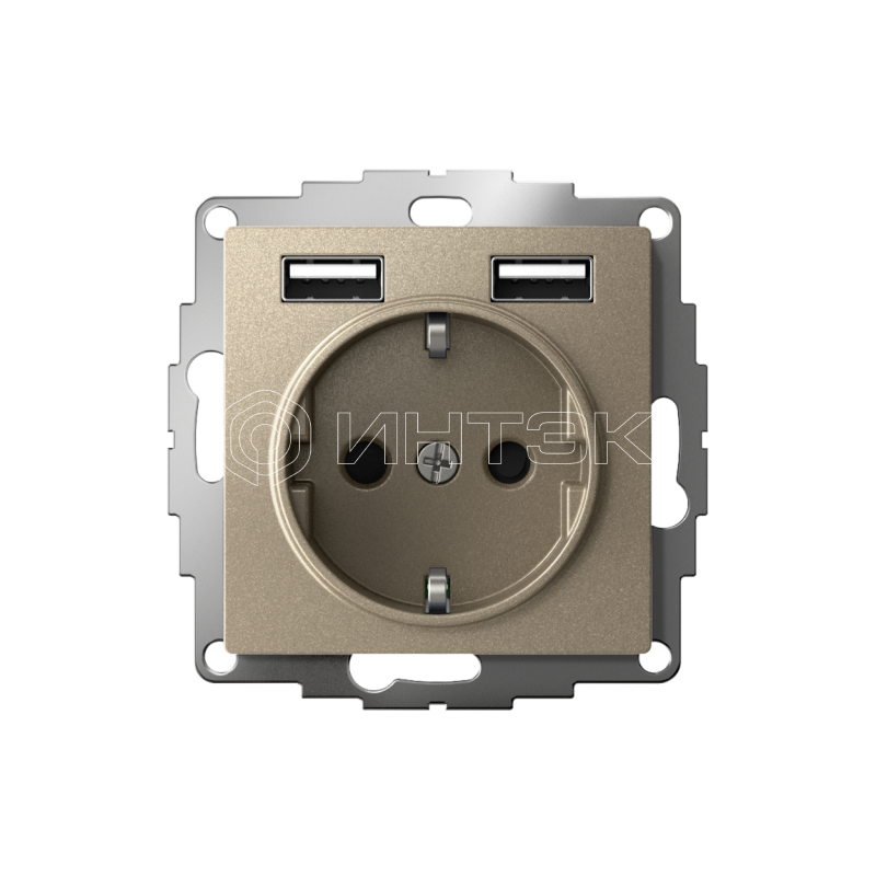 Розетка 1-м СП AtlasDesign 16А IP20 с 2-мя заряд. устройствами USB тип A+A 5В/2.4А 2х5В/1.2А механизм шампань Systeme Electric ATN000530 изображение, фото