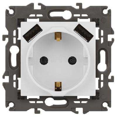 Розетка 16А 250В 2P+E с 2хUSB 5В-3А защ. шторки Elegance бел. 14-4109-01 ЭРА Б0047867 изображение, фото