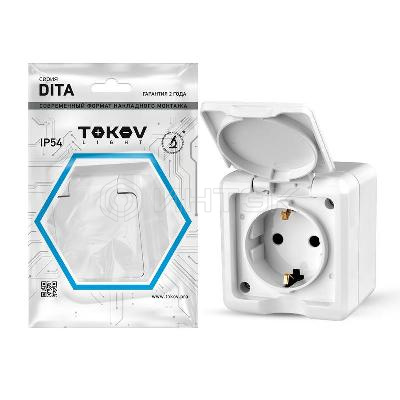 Розетка 1-м ОП Dita 16А IP54 250В с заземл. с крышкой бел. TOKOV ELECTRIC TKL-DT-R1Z-C01-IP54 изображение, фото