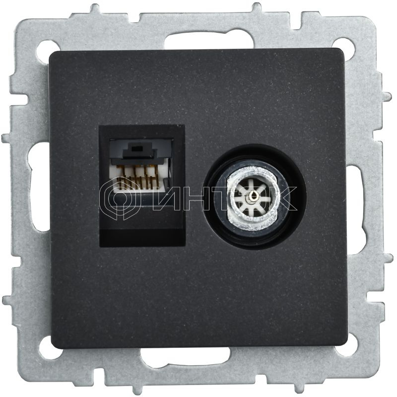 Розетка компьютерная + телевизионная 2-м Brite РТВ/РК12-БрЧ RJ45 кат.5E + TV механизм черн. IEK BR-AK20-1-K02 изображение, фото