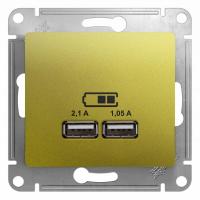 Розетка USB 2-м СП Glossa тип A+A 5В/2100мА 2х5В/1050мА механизм фисташк. Systeme Electric GSL001033 изображение, фото
