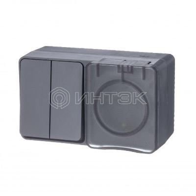 Блок ОП AtlasDesign PROFI IP54 (розетка 1-м 16А заземл. защ. шторки + 2-кл. выключатель 10А) антрацит  Systeme Electric ATN544074 изображение, фото