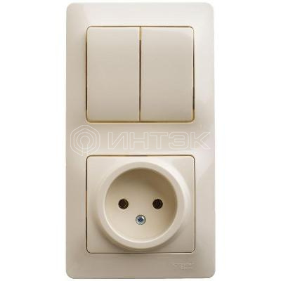 Блок комбинированный Glossa (розетка + 2-кл. выкл.) беж. Systeme Electric GSL000272 изображение, фото