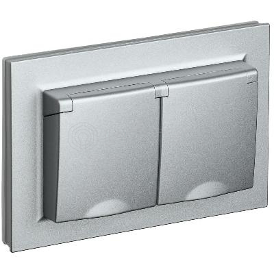 Розетка 2-м СП BRITE РСбш12-3-44-БрА 16А в сборе IP44 с крышкой алюм. IEK BR-R26-16-44-K47-F изображение, фото