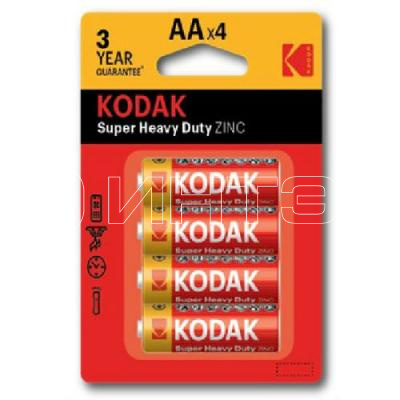 Элемент питания солевой AA/R6 1.5В SUPER HEAVY DUTY Zinc (блист.4шт) 30951044-RU1 KODAK Б0005119 изображение, фото