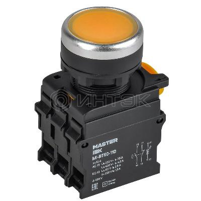 Кнопка d22мм 1НО+1НЗ MASTER с подсветкой желт. IEK MI-BT60-11D-3-12-K05 изображение, фото