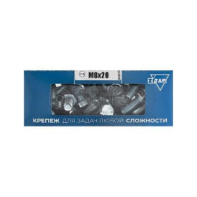 Болт с шестигранной головкой М8х20 DIN 933 класс прочн. 8.8 оцинк. (коробка) (уп.50шт) Tech-Krep/Zitar 105207 изображение, фото