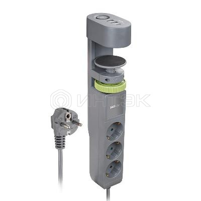 Удлинитель 3х1.5м на струбцине с заземл. с выкл. 3 USB выхода (2А+1С) IP20 ПВС 3х1 ETD-03U-150-gy (3х1.5) сер. JAZZway 5059559 изображение, фото