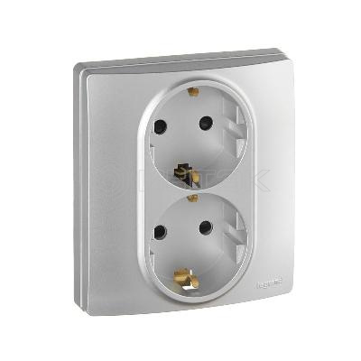 Розетка 2-м СП Etika 16А IP31 250В 2х2P+E с заземл. защ. шторки немецк. стандарт безвинт. клеммы алюм. IEK 672433 изображение, фото