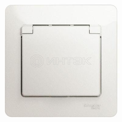 Розетка 1-м СП Glossa 16А IP20 с заземл. защ. шторки с крышкой в сборе перламутр. Systeme Electric GSL000646 изображение, фото